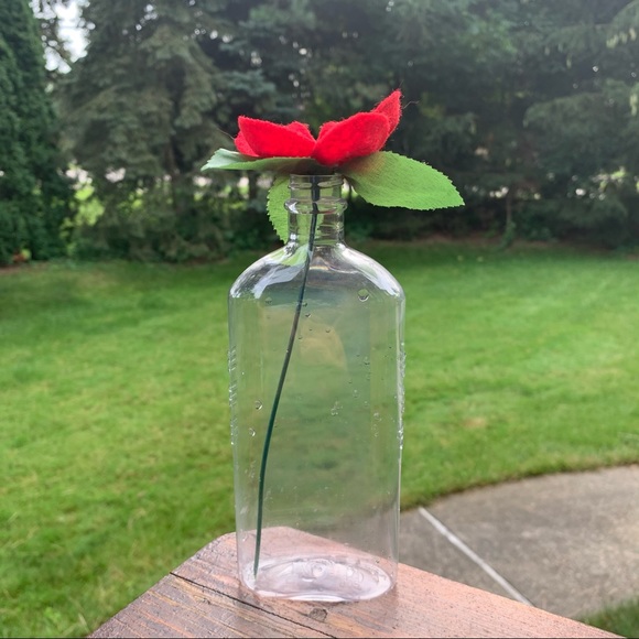 Red Felt Flower and Clear Plastic Vase - Picture 3 of 9